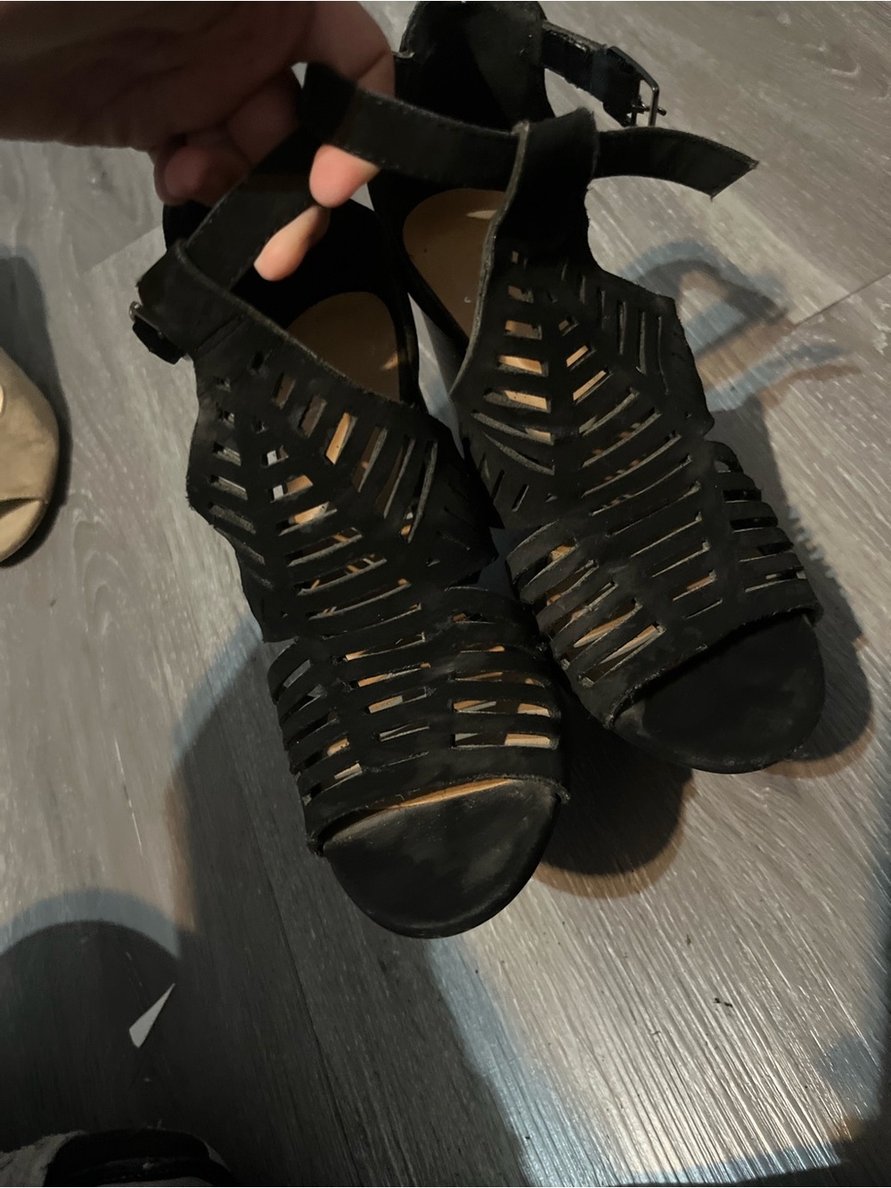 Women's Black Laser-Cut Ankle-Strap Heels